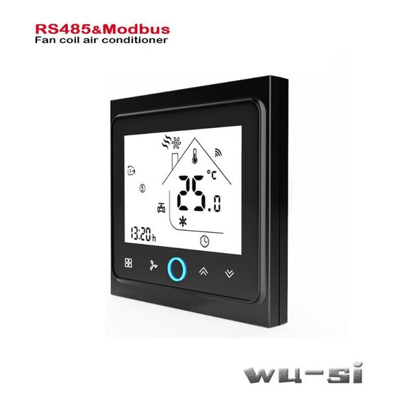 

smart home control 4pipe 2pipe heat cool temp thermostat modbus& rs485 rtu communication for fan coil unit,95-240vac,24vac optional