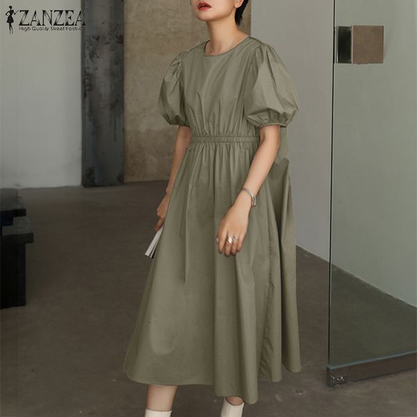 

dresses fashion midi dress women's summer sundress 2021 casual puff sleeve vestidos female high waist robe plus size, Black;gray