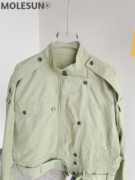 

women's jackets 2021 cool stand collar button cotton casual jacket wild short flying baseball uniform khaki coats, Black;brown