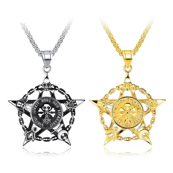 

design jewelry accessories market titanium steel men's necklace creative personality five pointed star skull pendant jewelry, Silver