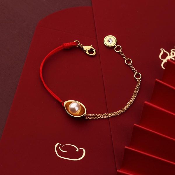 

other bracelets rich series pearl yuanbao red rope bracelet female this year of life half chain double layer hand, Golden;silver