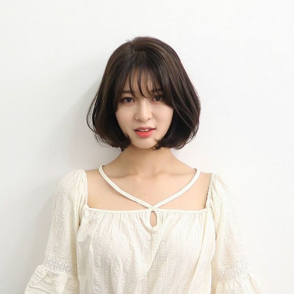 

factory wholesale wig womens short straight hair head korean style shoulder-length collarbone length haircut temperament face trimming fluff, Black
