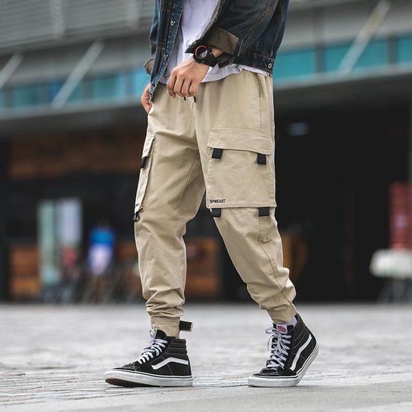 

men's pants boattail men multi-pocket elastic waist design harem pant streetwear punk hip hop casual trousers joggers male dancing, Black