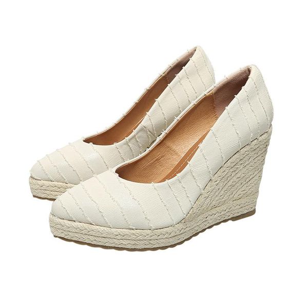 

spring summer shoes women wedge heels retro ladies party soft cloth footwear pumps woman wedges 10cm a3543 dress, Black