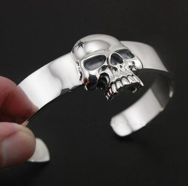 

bangle exaggerated huge skull opening adjustable bracelet men's fashion punk jewelry birthday gift, Black