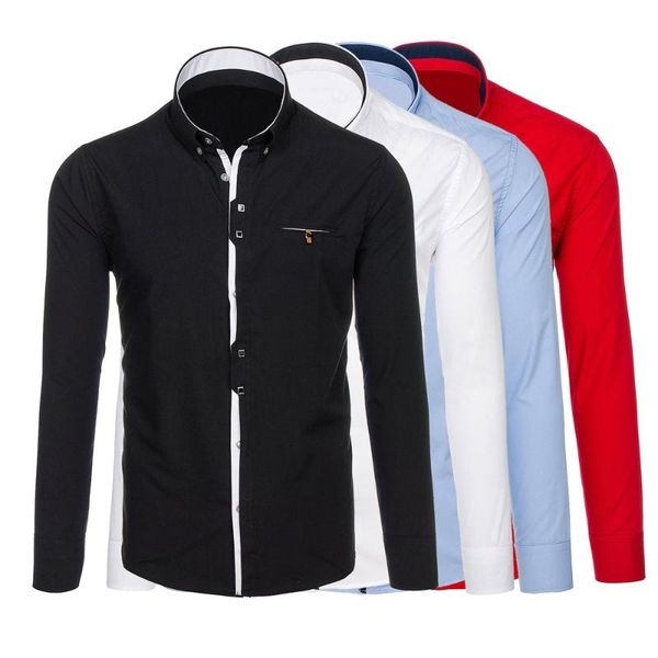 

men's dress shirts zogaa fashion solid color long sleeve formal shirt, White;black