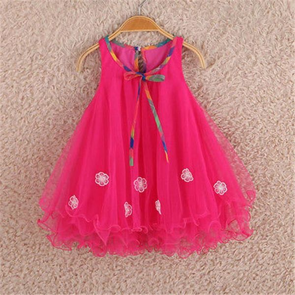 

children girls mesh princess fashion girl dress baby summer sleeveless lace up party casual kids clothing for 2 7 years, Red;yellow