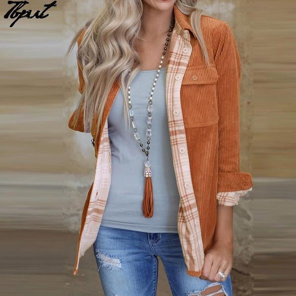 

women's jackets corduroy ribbed jacket women solid turn-down collar single breasted long sleeve coats 2021 female vintage causal slim, Black;brown