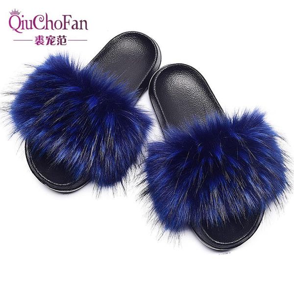 

summer women slides faux fur sandals womens shoes fluffy furry slippers plush ladies, Black