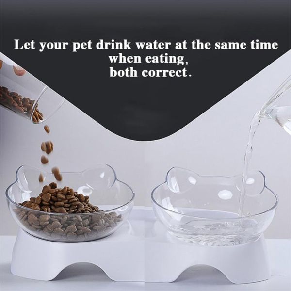 

cat bowls & feeders pet drinking fountain double bowl water of food rice basin protection cervical cats and dogs