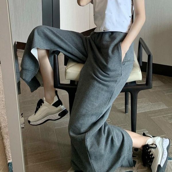 

women's pants & capris [ewq] 2021 spring summer high waist split design ladies casual trousers japanese style loose straight gray wide, Black;white