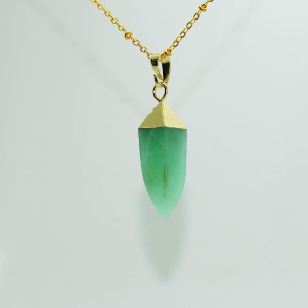 

pendant necklaces fashion jewelry green natural australia stone gold point necklace raw chrysoprase chain for women gift, Silver