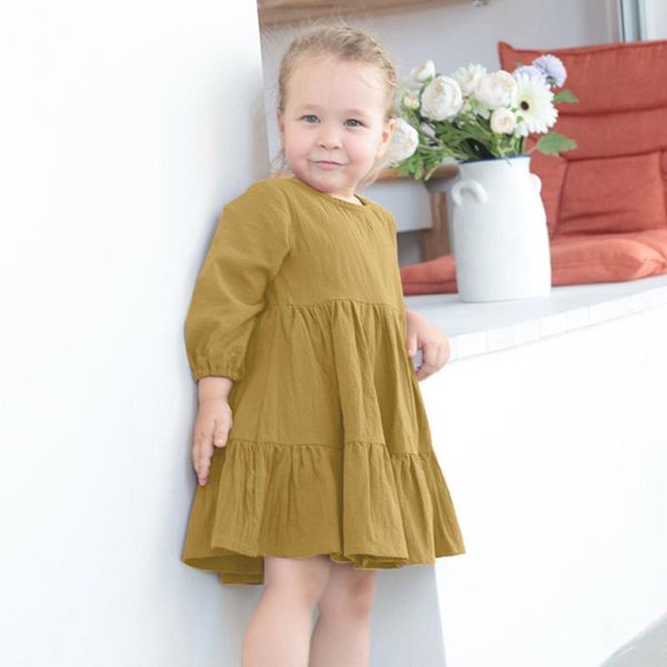 

girl's dresses korean style kids party linen cotton long sleeve toddler baby girl princess dress spring autumn girls casual, Red;yellow