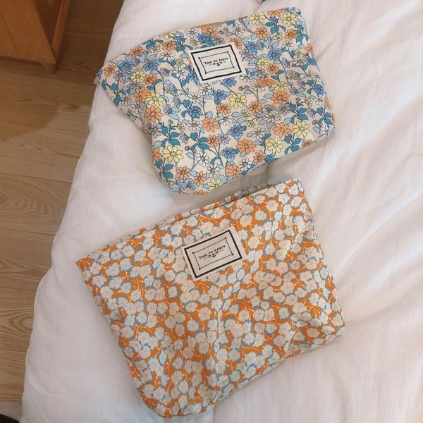 

spring flower women candy color cosmetic bag canvas waterproof zipper make up travel washing makeup organizer beauty case bags & cases