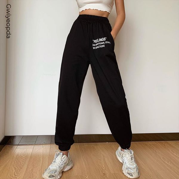 

autumn winter fashion womens capri high waist losse baggy cargo loose solid color fitness trousers streetwear korean style, Black;white