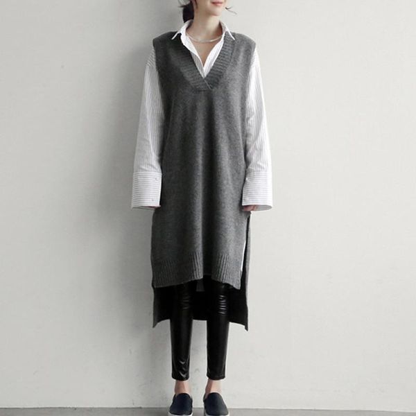 

women's vests women novel cashmere knitted pullovers sweater vest long waistcoat autumn winter slim sleeveless top, Black;white