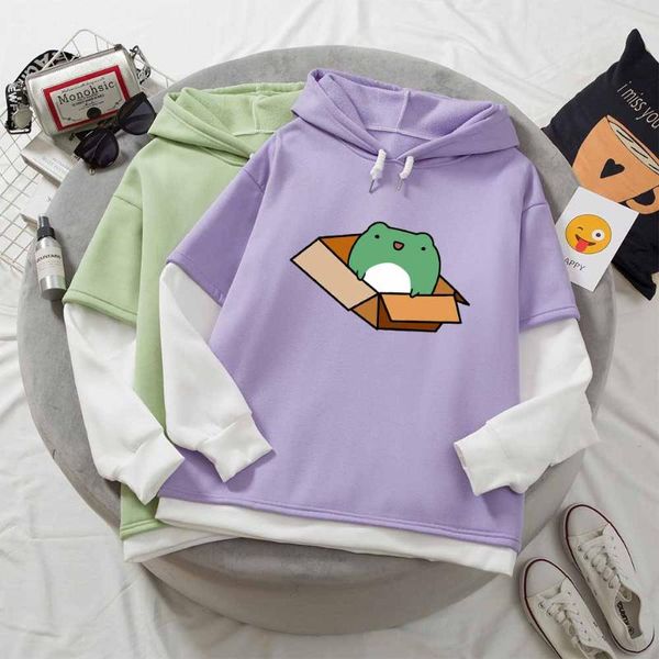 

women's hoodies & sweatshirts frog print funny women hooded harajuku hip hop oversized hoodie sweatshirt womens korean streetwear kawai, Black