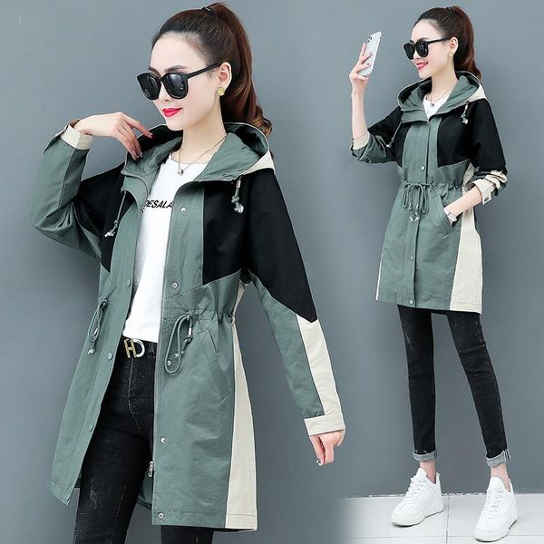 

women's trench coats casual hooded windbreaker 2021 spring autumn coat fashionthin section girls outerwear -3xllz318, Tan;black