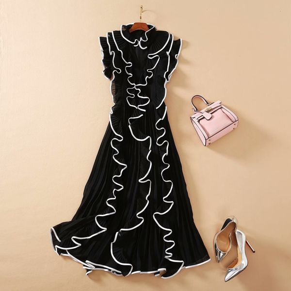 

casual dresses european and american women's clothing the spring flounced edge of sleeveless collar is pleated fashionable dress cf62, Black;gray