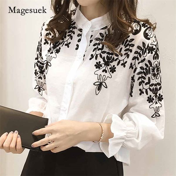 

fashion korean flower female clothing embroidery blouse shirt cotton embroidered style fresh shirt 529e 25 210518, White