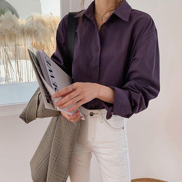 

women's blouses & shirts vintage turn-down collar women blouse autumn winter thicken female workwear purple 2021, White