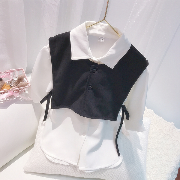 

cotton girl 2021 spring clothes set suit black vest and dress 2pcs children tracksuit kids outfits sets girls tracksuit, White