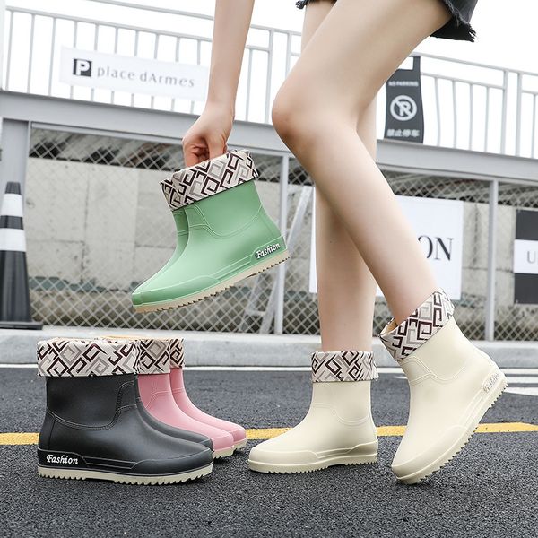 

rain sho female summer middle tube martin boots water anti slip waterproof wear ristant four seasons students versatile, Black