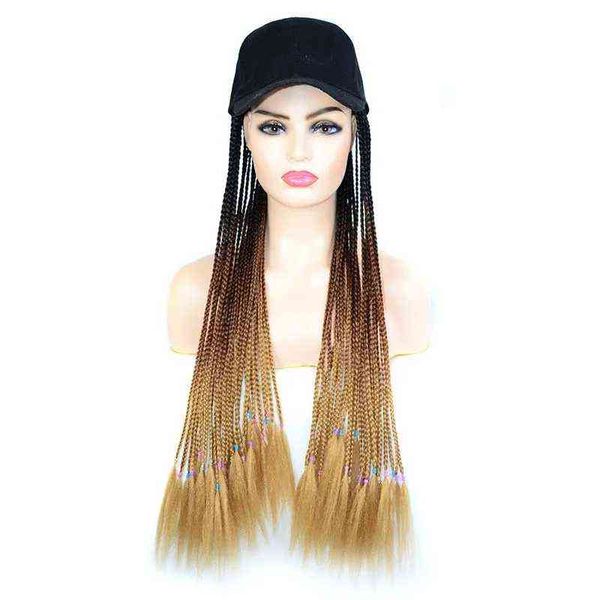 

woman fashionable personality woven box wovens wig long synthetic wigs with baseball cap 26 inch, Black;brown
