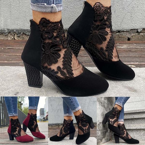 

sandals ethnic style women's shoes net yarn breathable flowers zipper casual high heel ladies summer plus size girls, Black