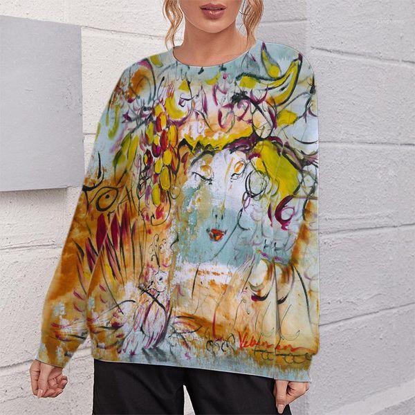 

women's hoodies & sweatshirts funny graffiti print loose oversized sweatshirt women crewneck pullovers streetwear casual hoddies teens, Black