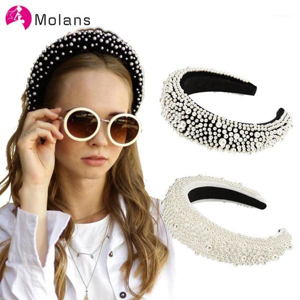 

velvet pearl matador padded headbands pearls embellished soft women 4.5cm wide goth wedding headpiece1