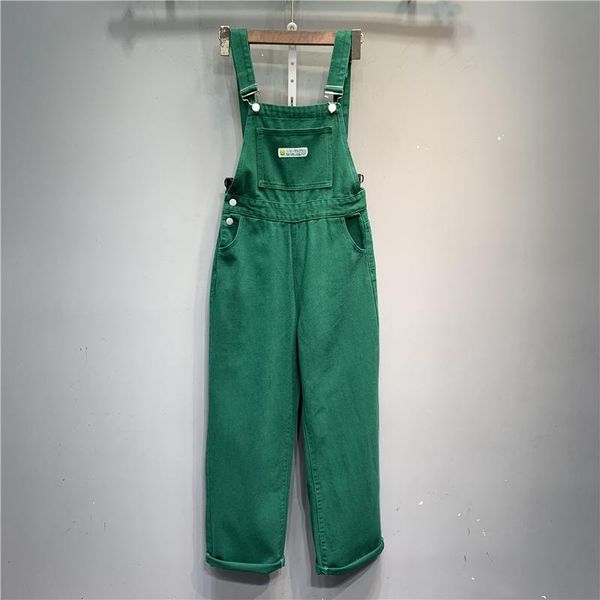 

women's pants & capris european autumn applique pocket green denim overalls loose wide-leg straight-leg pant jumpsuit women fashion str, Black;white