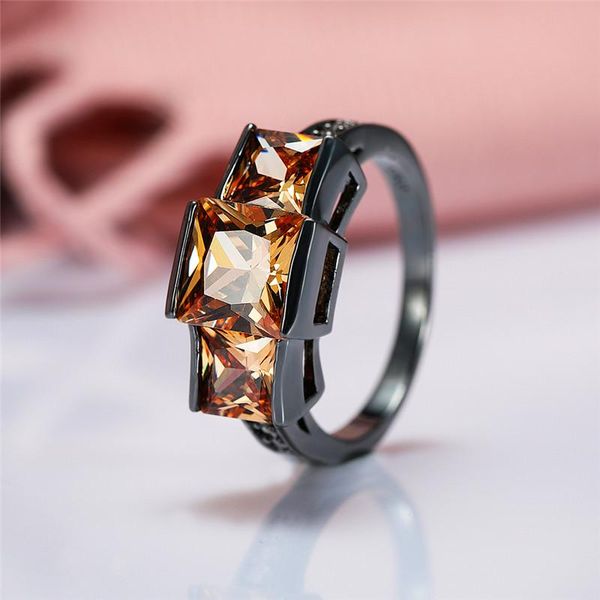 

cluster rings cute female small champagne stone ring vintage black gold wedding for women promise love engagement, Golden;silver