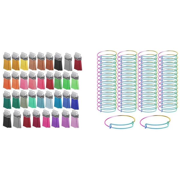 

hooks & rails 140pcs tassel keychain bulk set 60pcs expandable bangle bracelets gradient rainbow