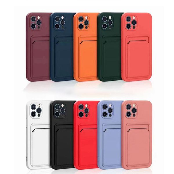 

for iphone 13 12 11pro max xr xs 6s 7 8 plus tpu soft rubber silicone cell phone matte slim cover luxury with credit card bag slots