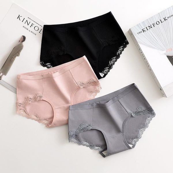 

women's panties lace panties, pure cotton mid-waist, seamless briefs, breathable and comfortable female student underpants, Black;pink