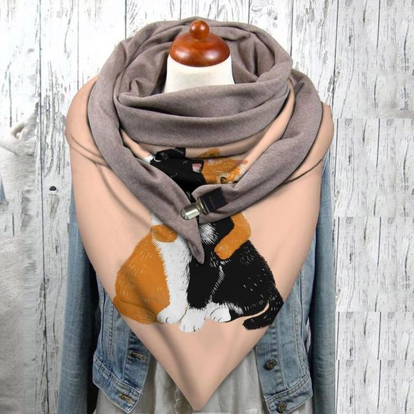 

scarves women cat print universal autumn winter warm windproof double-layer buckle scarf ladies multi-purpose bufanda mujer #4, Blue;gray