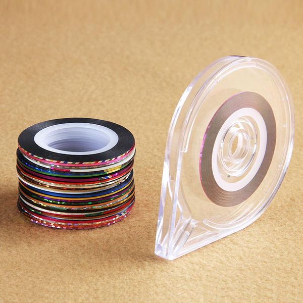 

stickers & decals 30 rolls +1 case mixed colors striping tape line diy nail art tips decoration sticker metallic yarns strips, Black