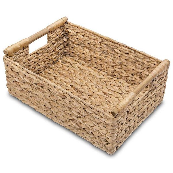 

storage baskets 2 pcs for organizing bathroom, hyacinth storage, wicker basket with wooden handle, large & small