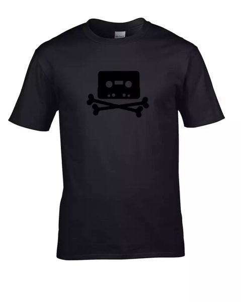 

pirate bay logo- casette & crossbones- men's t-shirt, White;black