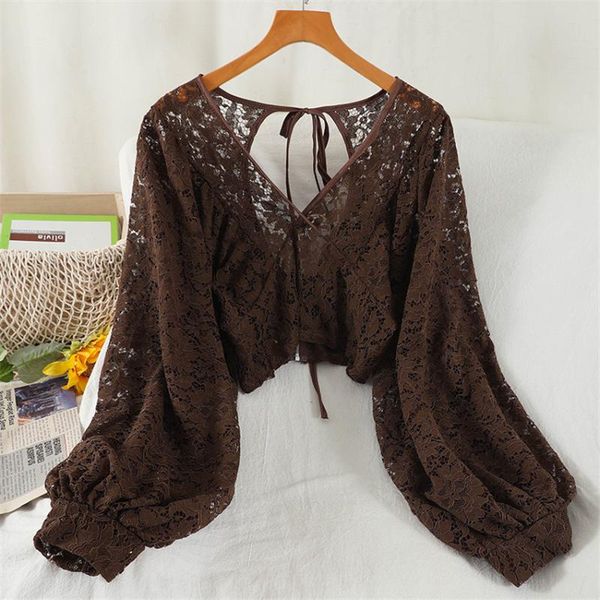 

women's blouses & shirts women batwing sleeve vintage lace blouse backless crop ladies fashion designer shirt cropped blusa mu, White