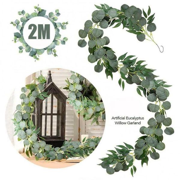 

decorative flowers & wreaths 2m artificial eucalyptus garland hanging fake ivy leaves vine wedding decor