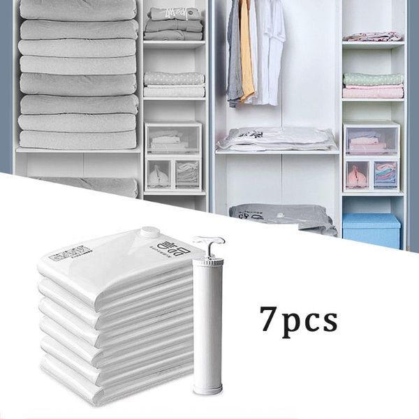 

clothing & wardrobe storage 7pcs thickened vacuum bags with hand pump for home reusable blanket clothes quilt dust-proof organizer