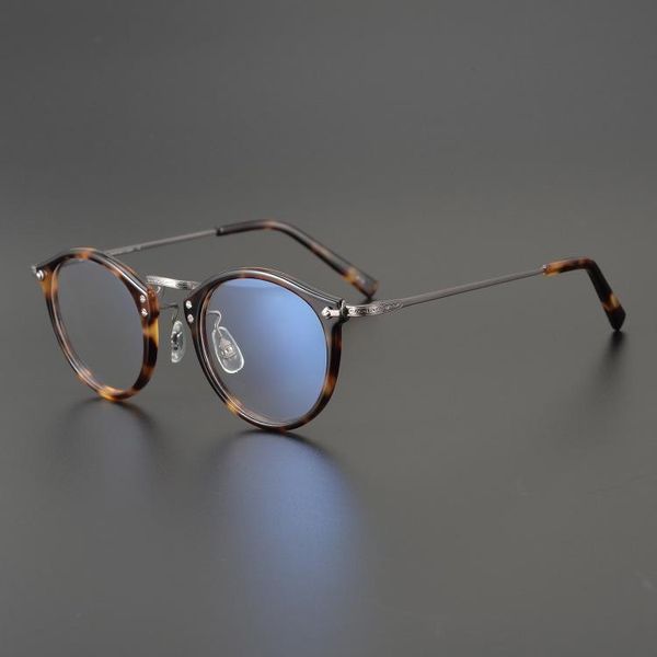 

fashion sunglasses frames round frame pure titanium handmade eyeglasses retro men optical eyewear ultralight prescription vintage myopia gla, Black