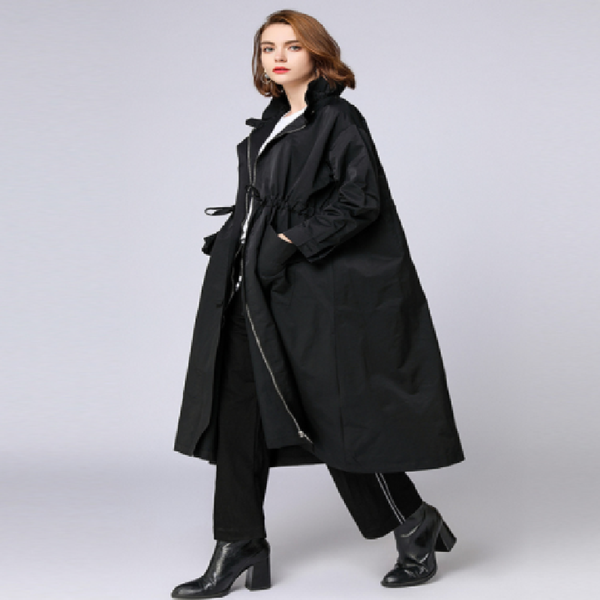 

women's trench coats large-size windshield mid-length 2021 autumn loose fashion show thin coat, Tan;black