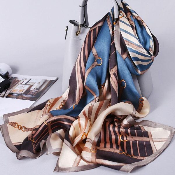 

scarves 2021 silk scarf women 100% pure shawls and wrap for ladies bandana foulard real hijab, Blue;gray