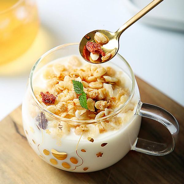 

wine glasses originality lovely cat glass cup drink porridge coffee mug transparent vaso breakfast oats scented tea black teacup