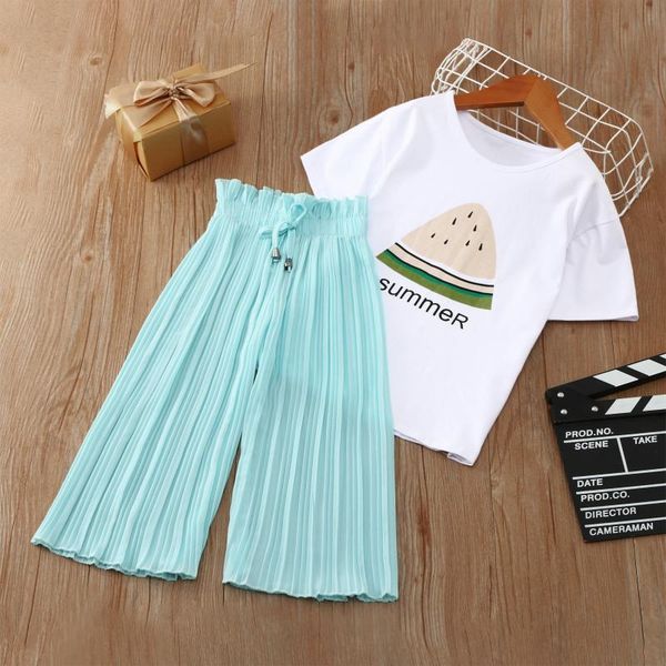 

clothing sets kids girls 2021 summer clothes watermelow t shirt chiffon pants outfit tracksuit suit children, White
