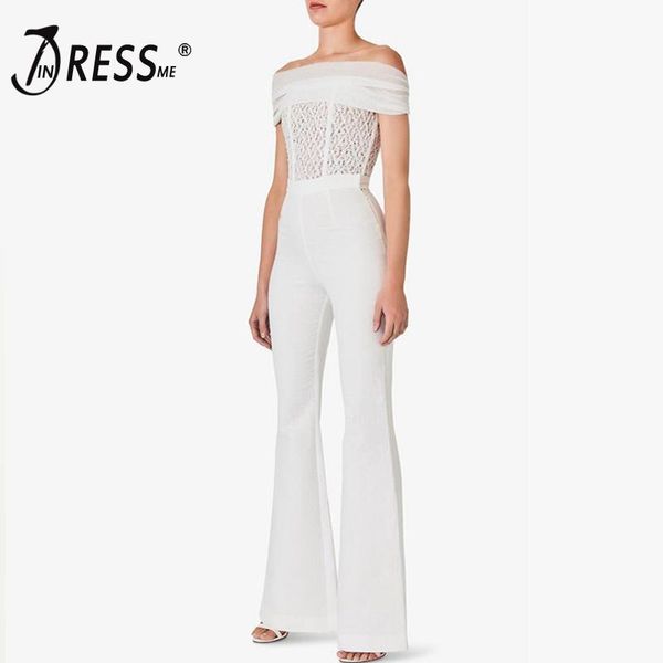

women's jumpsuits & rompers indressme women full length bandage off shoulder lace up hollow out with belt club party jumpsuit vestidos, Black;white