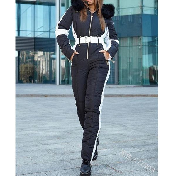 

women's jumpsuits & rompers mandylandy plus size parkas padded outwear hooded with fur collar women lace-up waist jumpsuit wadded jacke, Black;white
